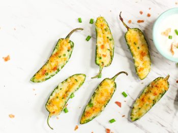 vegan jalapeno poppers on a white counter top
